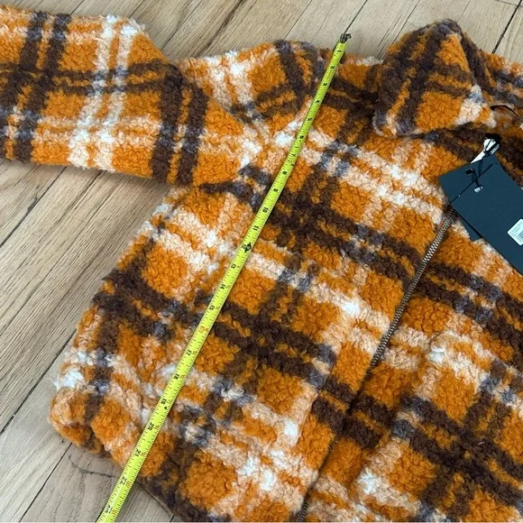 NWT apparis Francis Sherpa zip jacket plaid small orange‎ brown womens - Picture 12 of 13